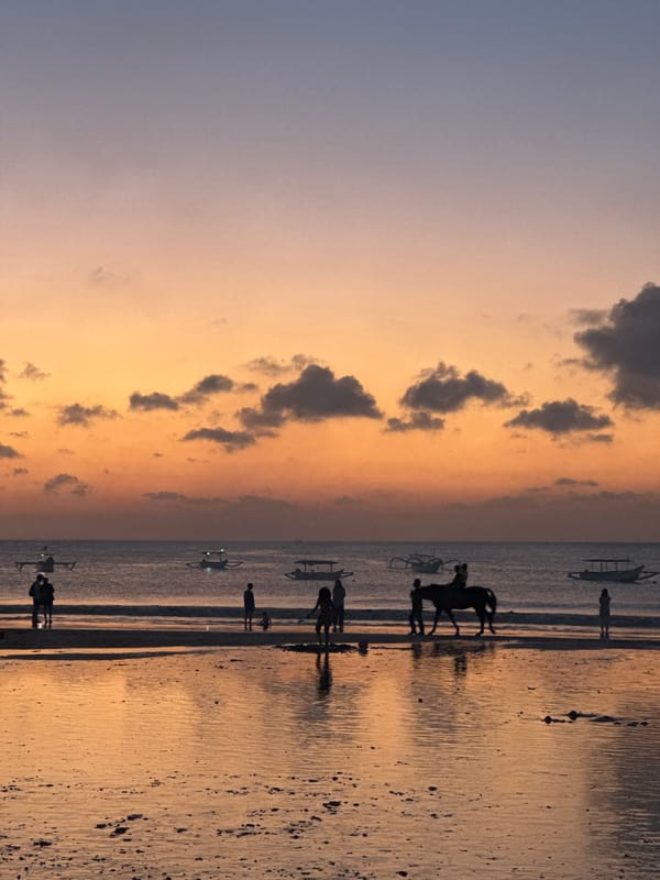 Kuta Beach at golden hour into night, Bali