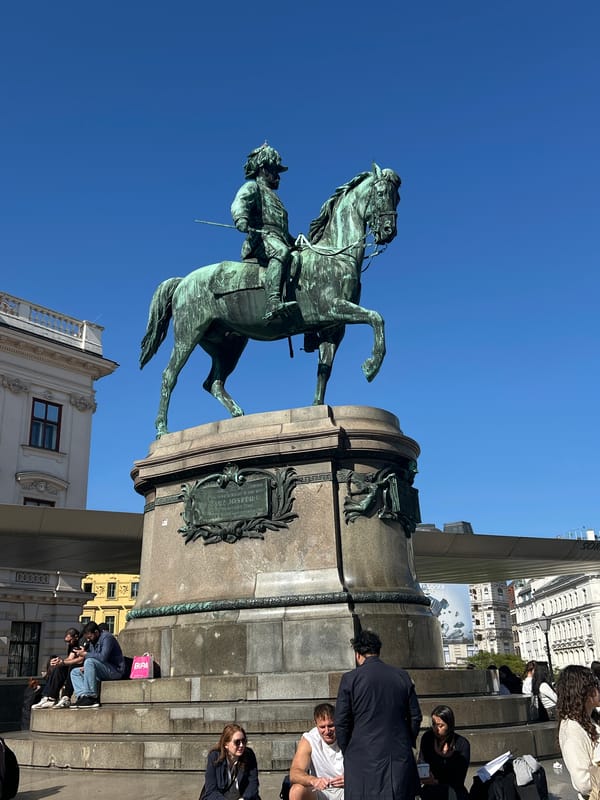 Equestrian statue of crowned figure documented in Vienna