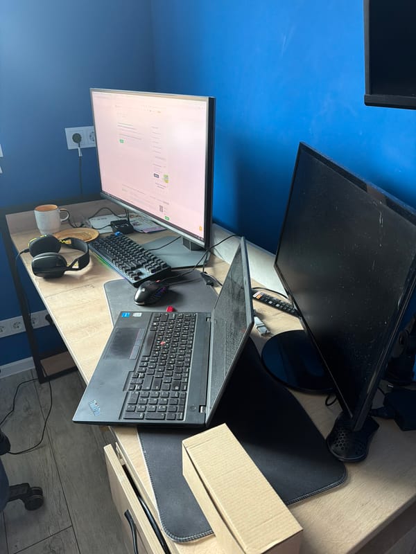 Home office workspace documented in Chaikovsky during morning work session