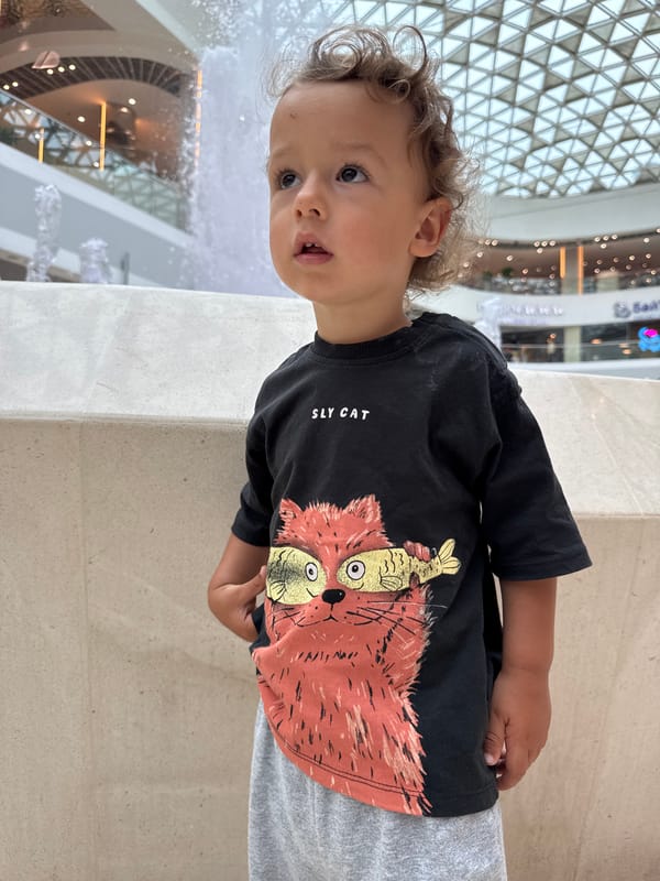 Kid explores Sochi mall and supermarket on a Saturday morning