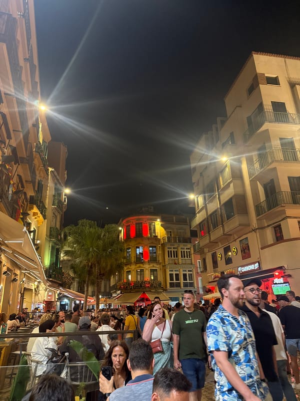 Málaga's old town streets buzzing on a summer night