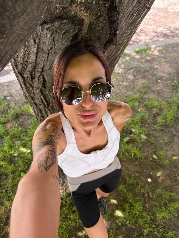 Woman photographed at park, building locations in Pleven