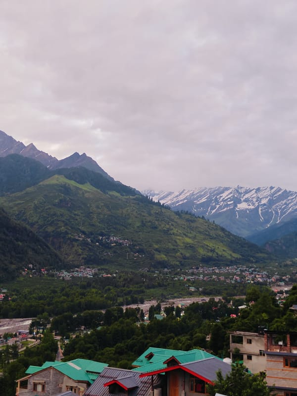 Vashisht hillside town and surroundings on an overcast day