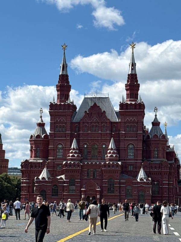 Red Square and Kremlin landmarks on a busy Moscow morning