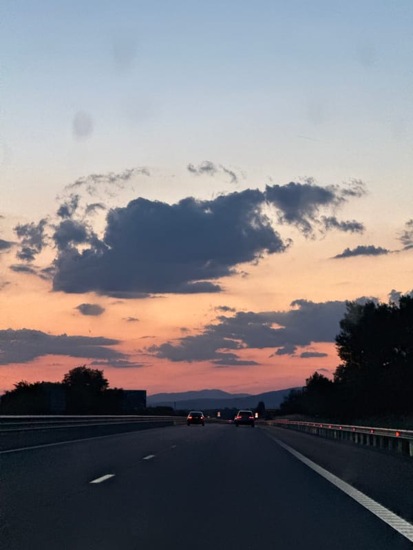Highway sunset observed in Saraia, Bulgaria shows colorful sky