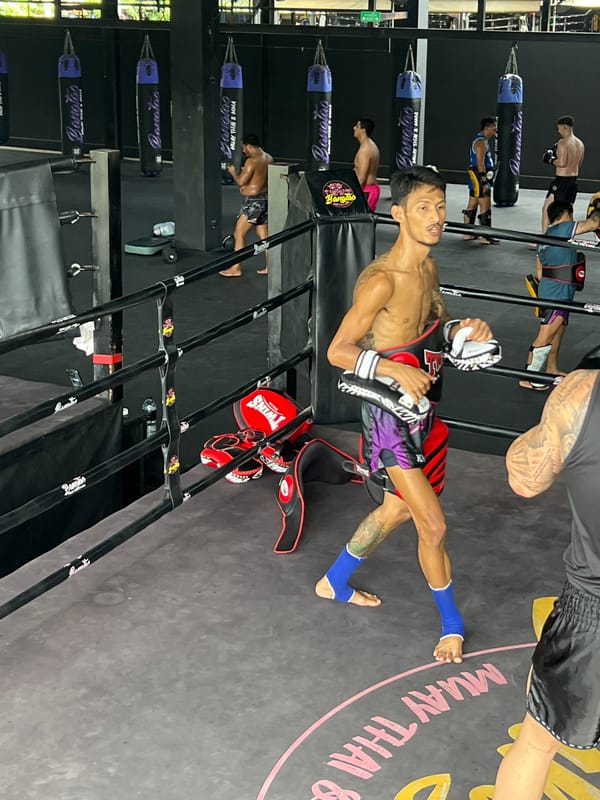 Muay Thai training session at a Choeng Thale gym, Phuket