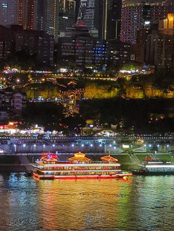 Chongqing's glittering riverfront skyline at night, multiple angles