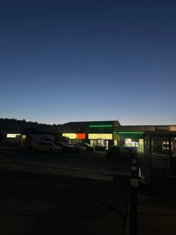 Evening documentation captures retail park and indoor activity