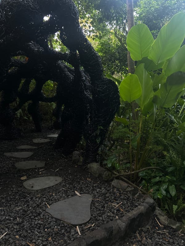 Art installations and wellness rituals at a garden space in Kediri