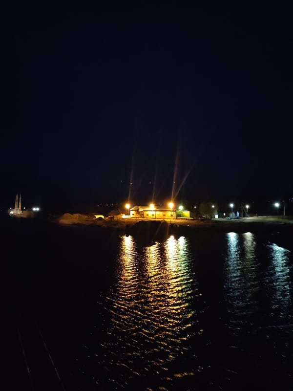 Nighttime Canal Lock Passage Documented in Six Sequential Photographs