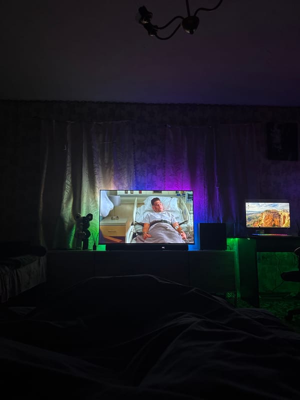 Person documents TV viewing session with hashtag screens in Ukraine