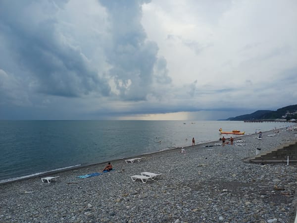 Cloudy day on Sochi's Black Sea pebble beach