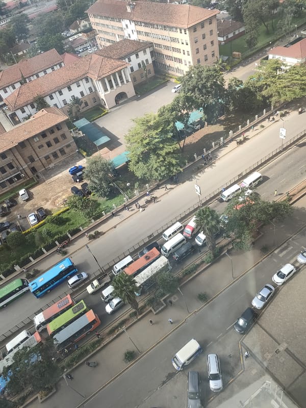 Morning rush hour traffic captured from above in Nairobi