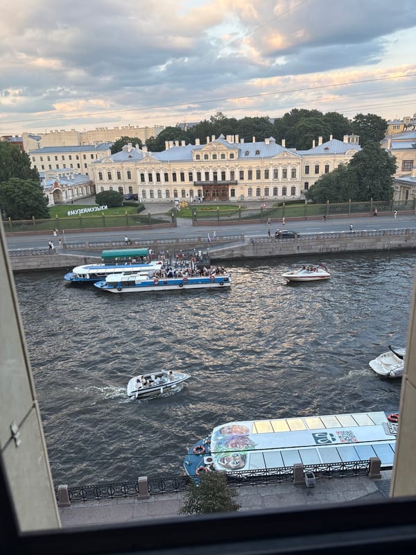 Saint Petersburg canals, classic architecture, and one odd clinic kiosk