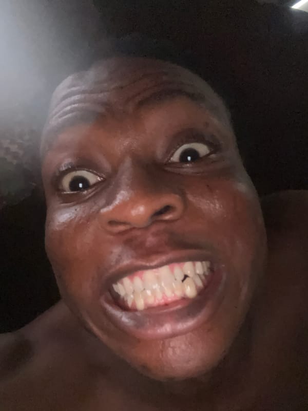 Unknown person captured making animated facial expressions in sequence