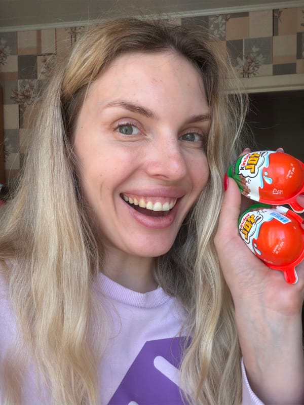 Woman enjoys sweets and cake in Kamianske Ukraine