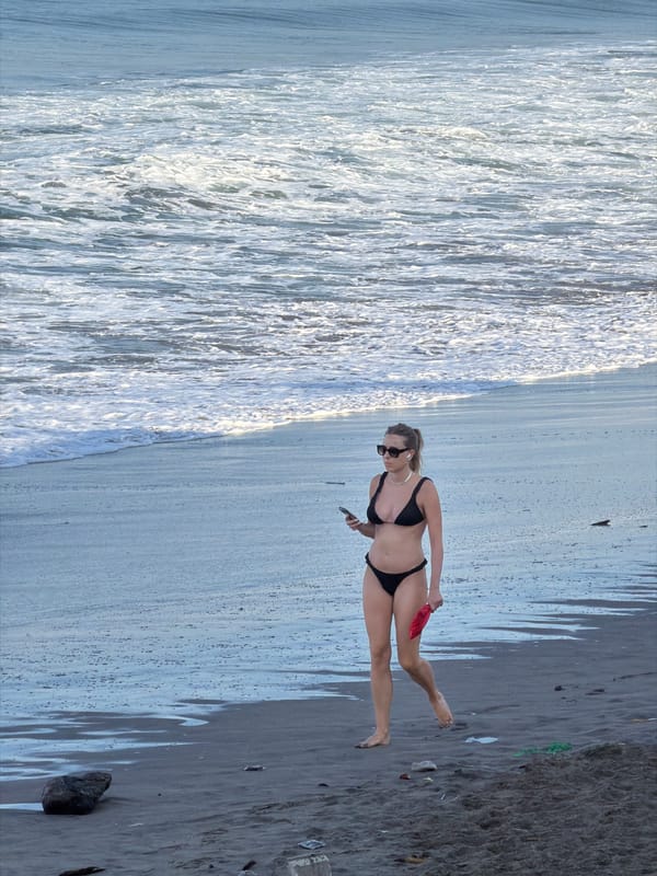 Beach walkers and dog owners on North Kuta's shoreline