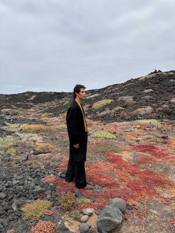 Person observed in volcanic landscape near Tinajo, Spain