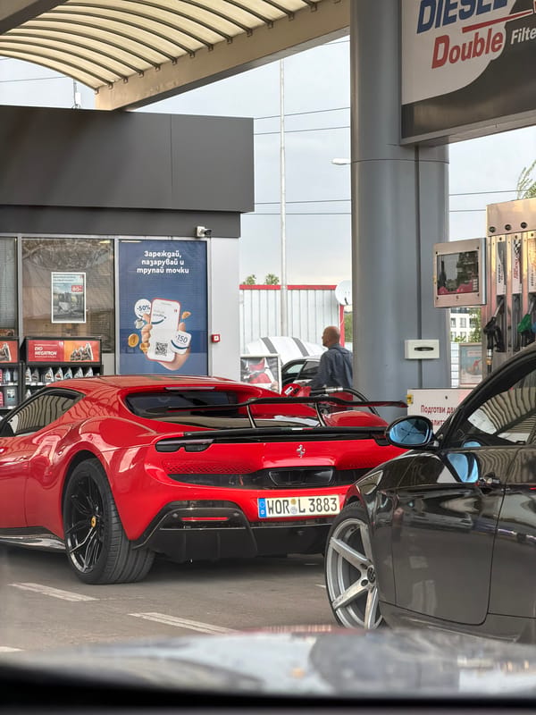 Red Ferrari spotted at Sofia gas station