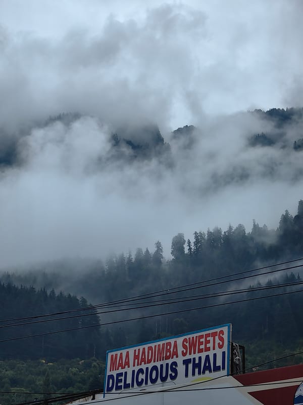 Manali under clouds on a wet July morning