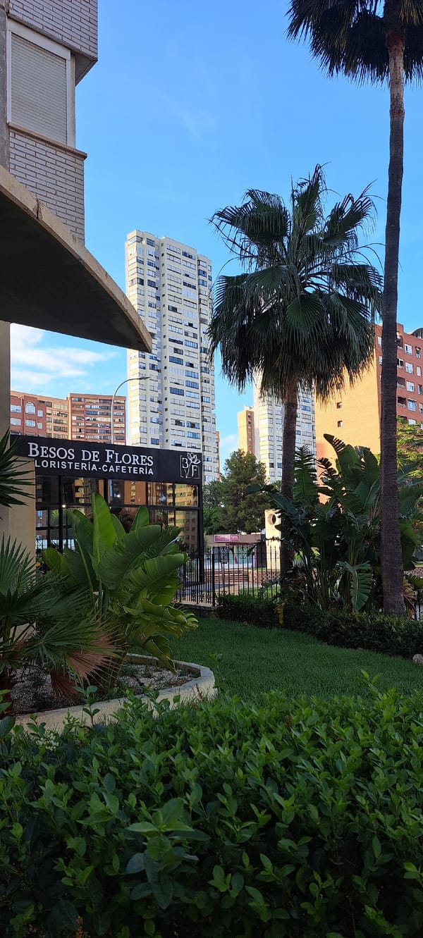 Sunny evening street scenes documented in Benidorm, Spain