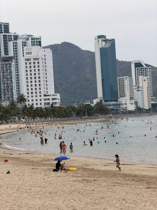 Early morning beach activity captured at Nha Trang, Vietnam