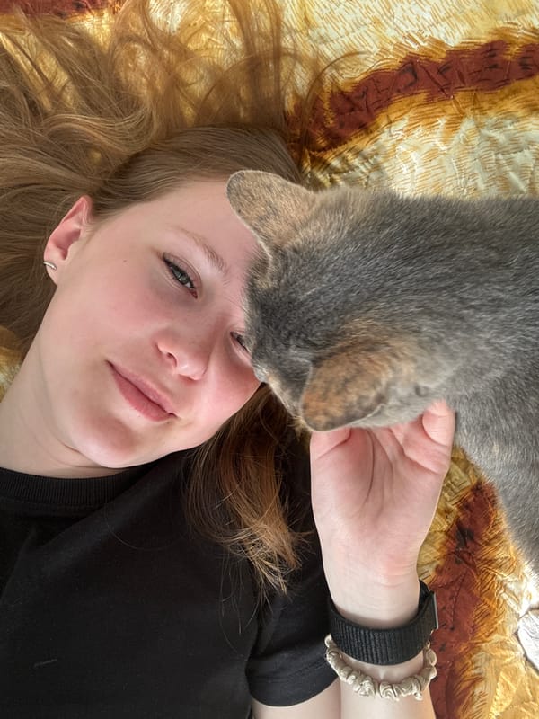 Woman and cat share quiet morning moments in Krilovo