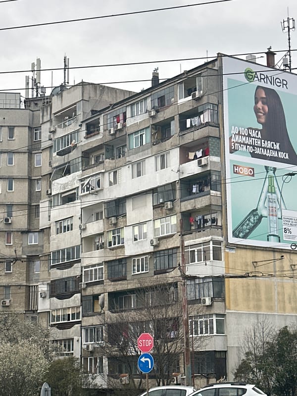 Garnier advertisement banner spotted on apartment building in Varna