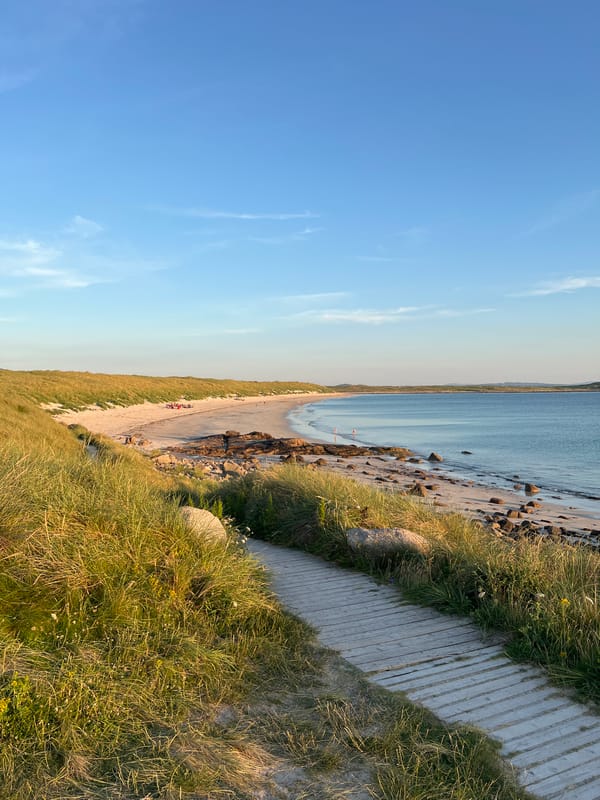 Golden hour on the Irish Atlantic coast, dunes and pier