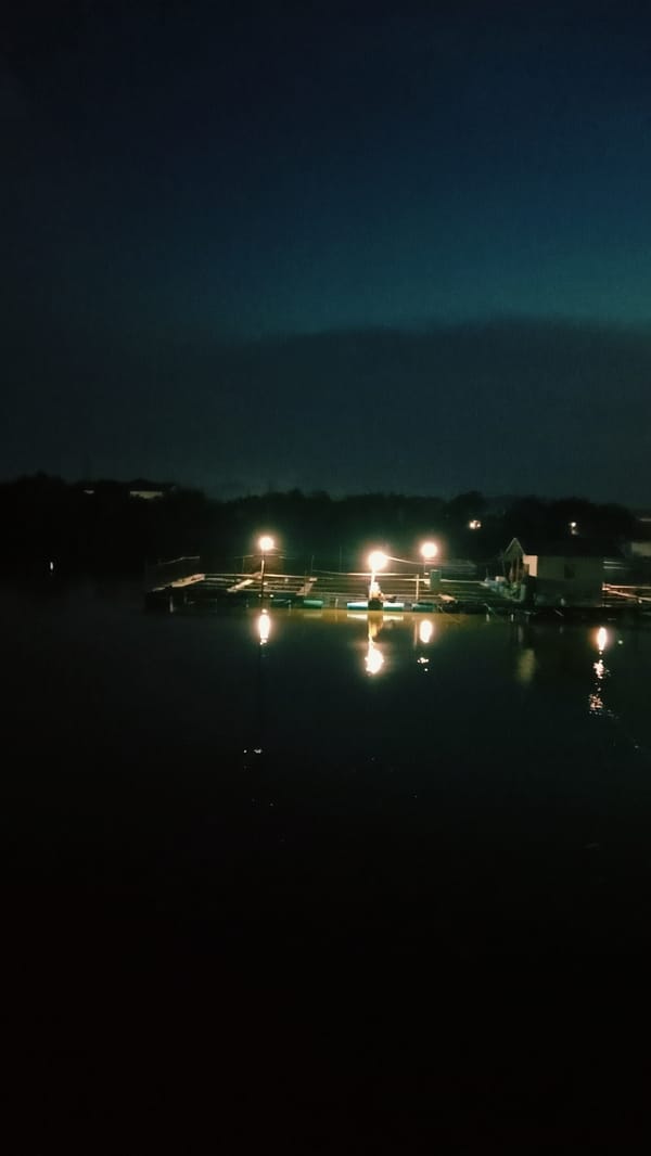 Nighttime aquaculture facility documented in Lhokseumawe, Indonesia