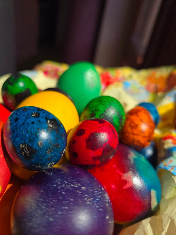 Colorful Easter eggs photographed in baskets in Varna, Bulgaria