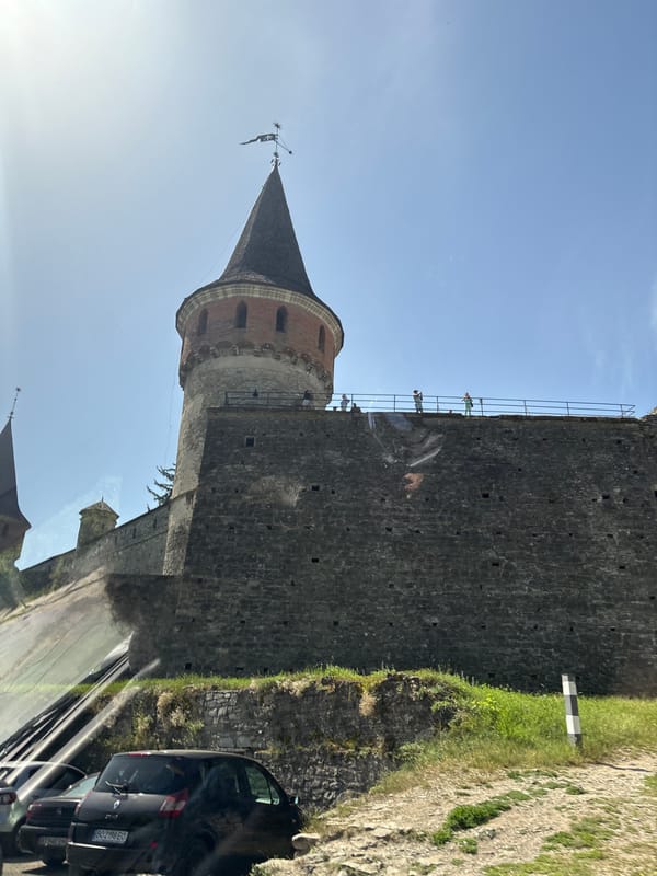 Sunny morning walk through a historic Eastern European town center