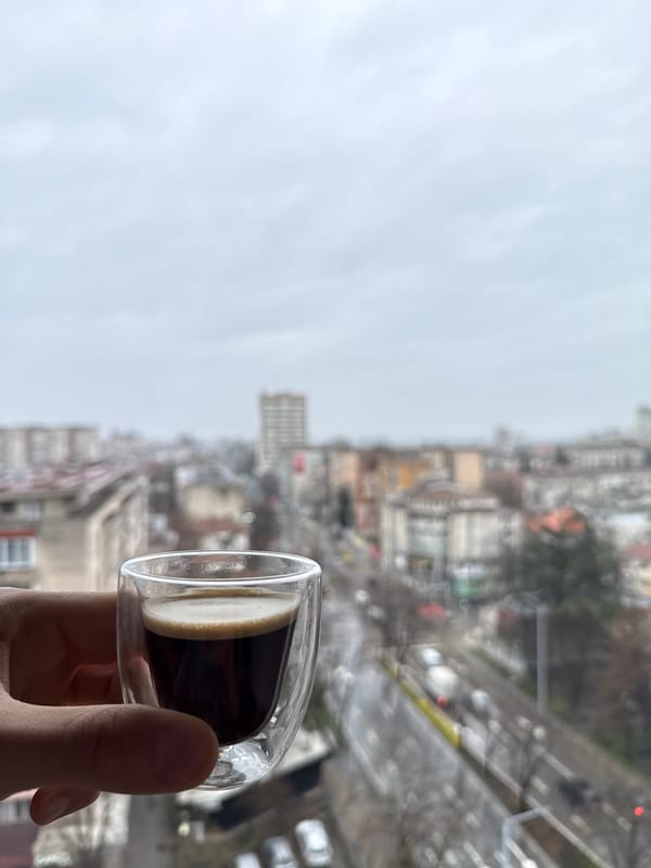 Morning espresso moment captured in Stara Zagora, Bulgaria