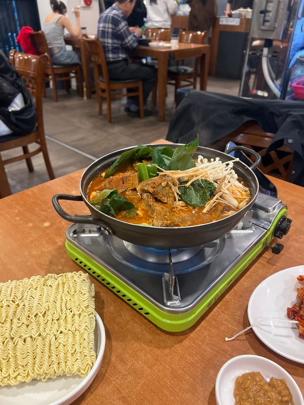 Korean stew meal served at Seoul restaurant table