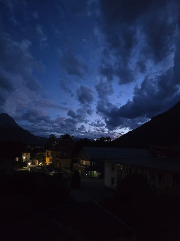 Stormy twilight over Garmisch-Partenkirchen's alpine landscape