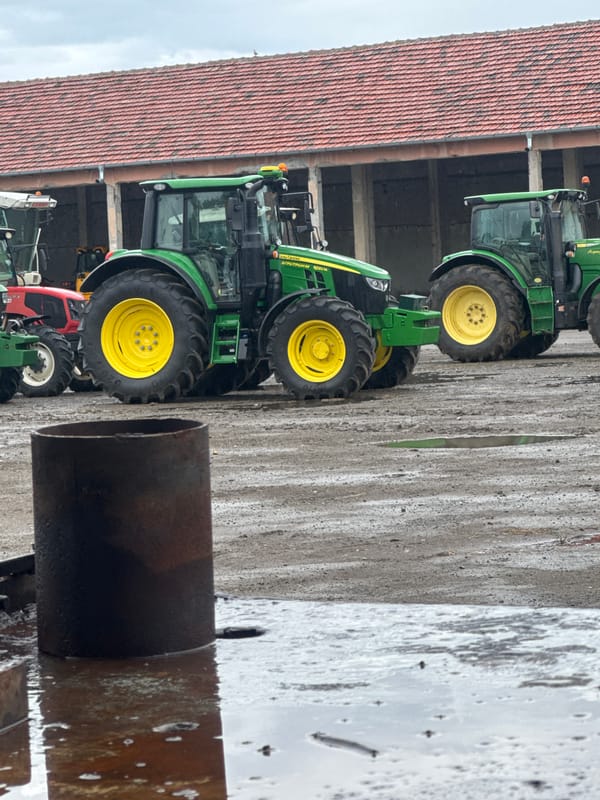 Tractors parked at agricultural facility in Sarnevo, Bulgaria