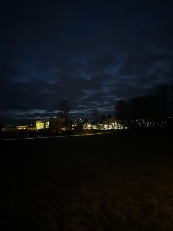 Nighttime water reflection scene observed in Fürth, Germany