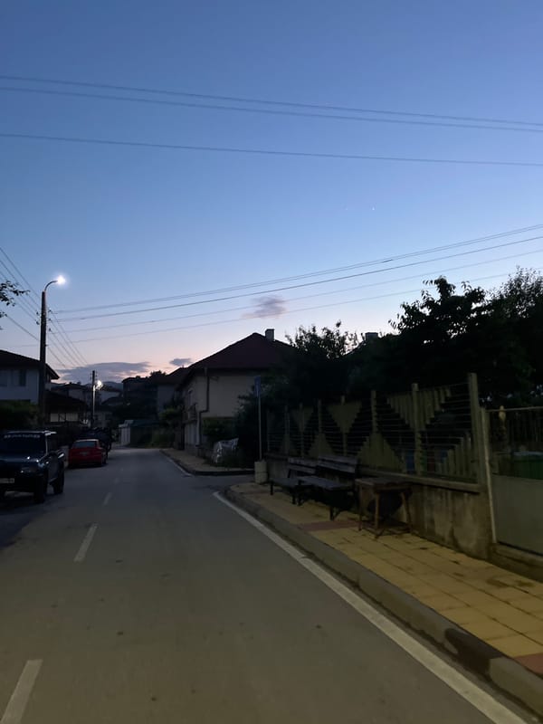 Evening twilight scenes documented in Zlatograd, Bulgaria residential area