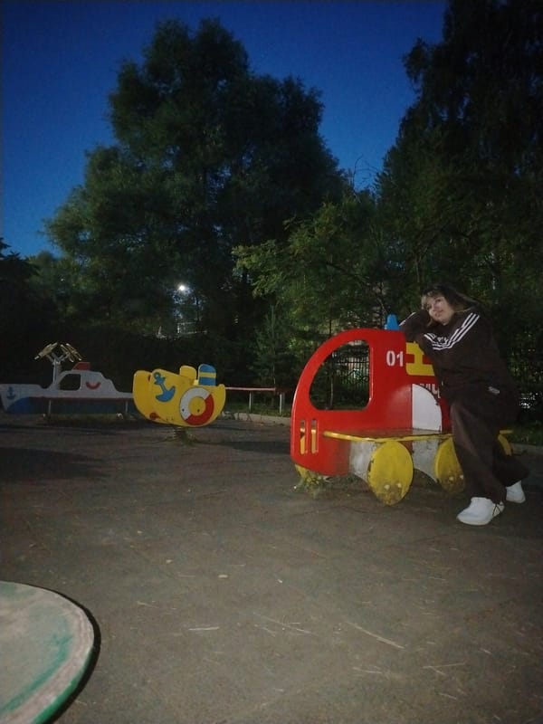 Dusk stroll through a Yaroslavl neighborhood park and playground