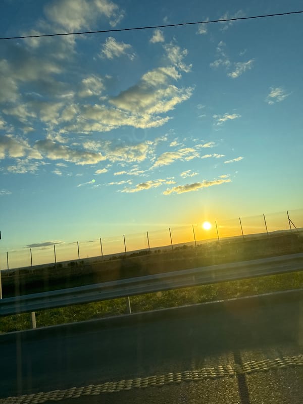 Highway sunset captured near Kazy-El'dyak, Russia