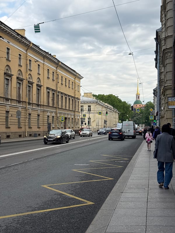 Morning street life documented in historic Saint Petersburg district