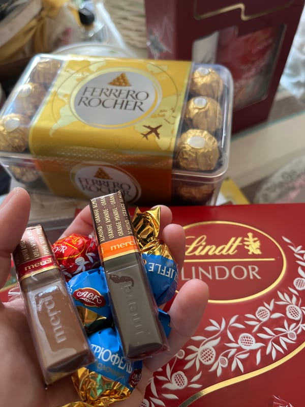 Chocolate treats and wildflower field captured in Pchelnik