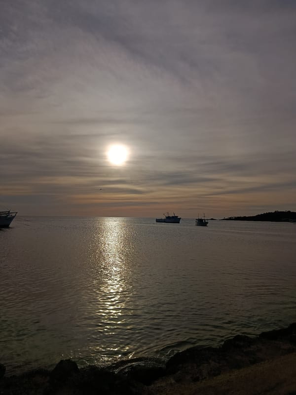 Sunset hour along Juan Griego's bay and waterfront