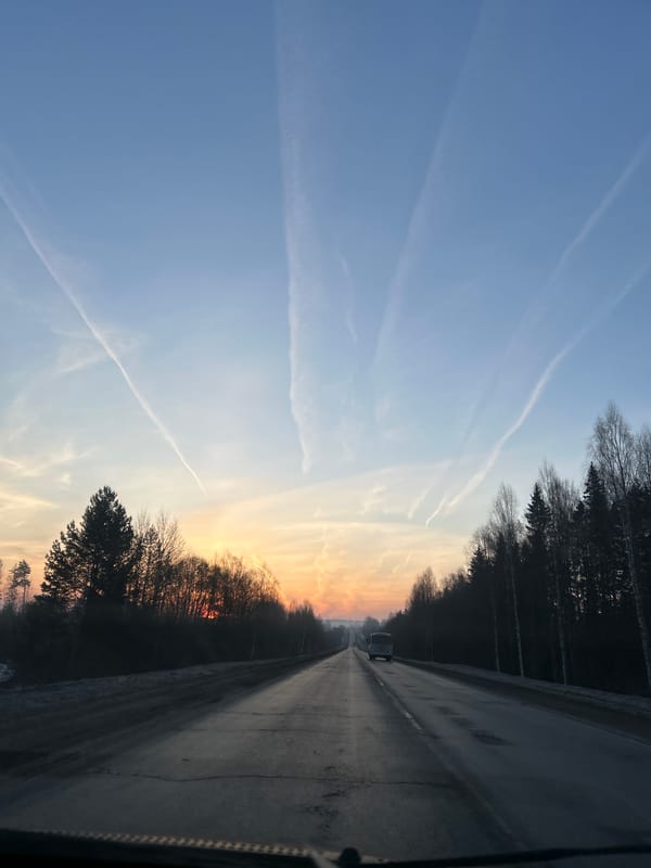 Sunrise road scene captured near Garevaya, Russia