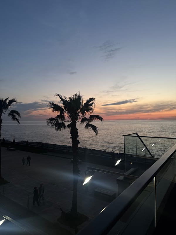 Sunset observed over Black Sea coastline in Batumi, Georgia