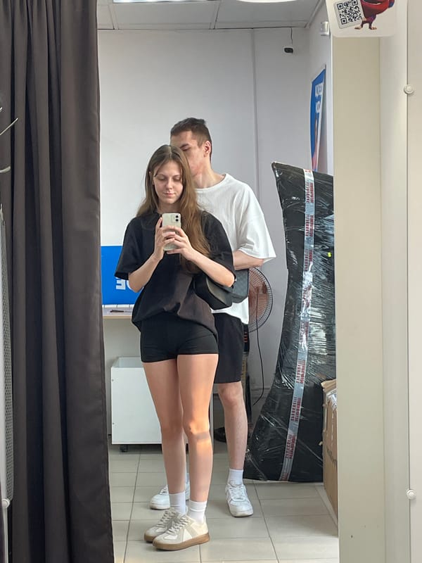 Mirror selfie in a Ufa dressing room or retail space