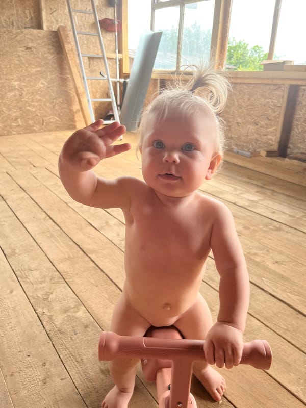 Casual summer day at a rustic Russian dacha with a toddler