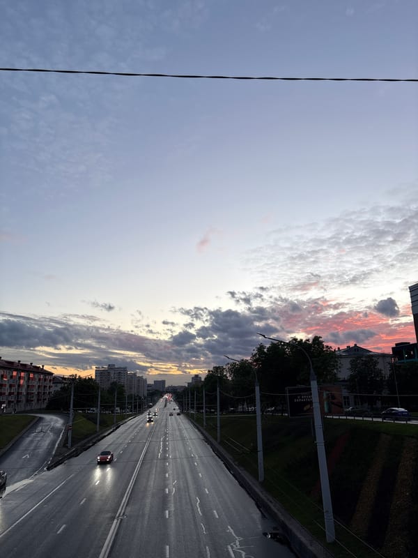 Dramatic sunset captures across rain-soaked Minsk streets Tuesday evening