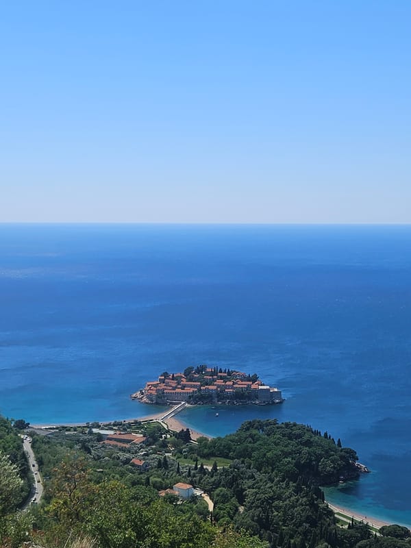 Adriatic coastline view captured from Čelobrdo overlooking Sveti Stefan