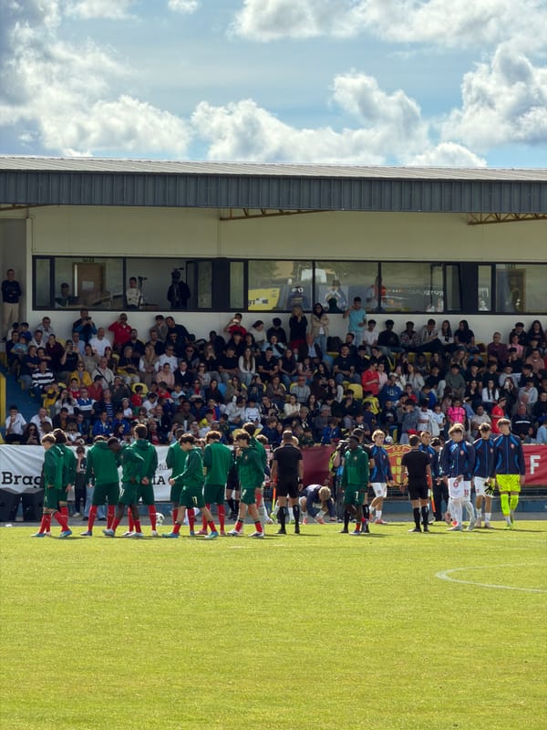 Soccer match begins at Municipal Stadium in Bragança, Portugal